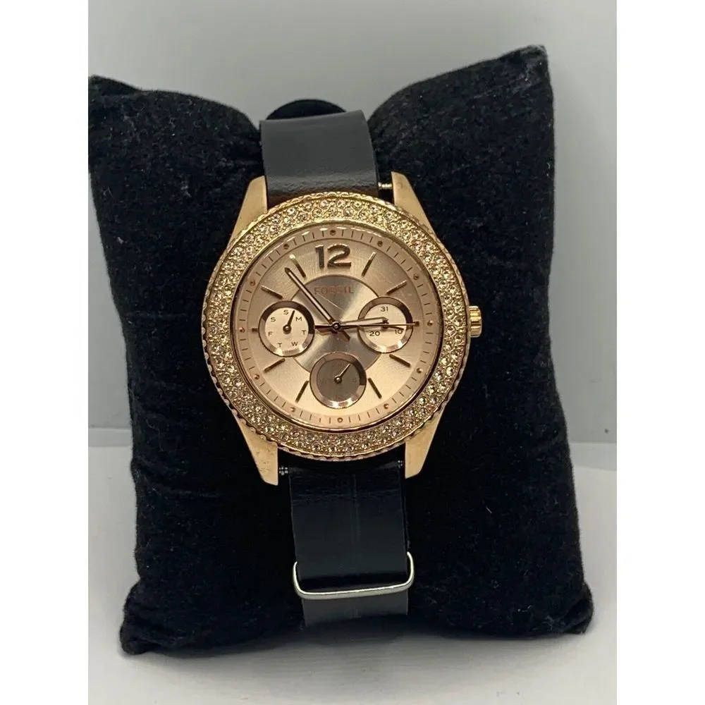 Fossil ES3590 Women's Black Leather Analog Dial Quartz Genuine Wrist Watch RU317